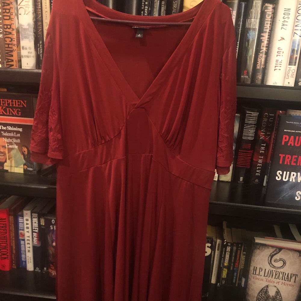 Torrid - Maroon Dress with Lace/Mesh Sleeves